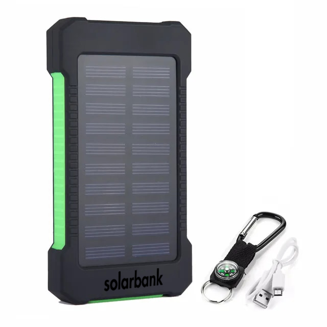 Kraftfull nödladdare med solceller för camping och vandring