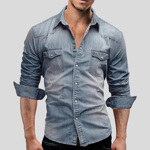 Herrar ljusblå slim fit denimskjorta med långa ärmar