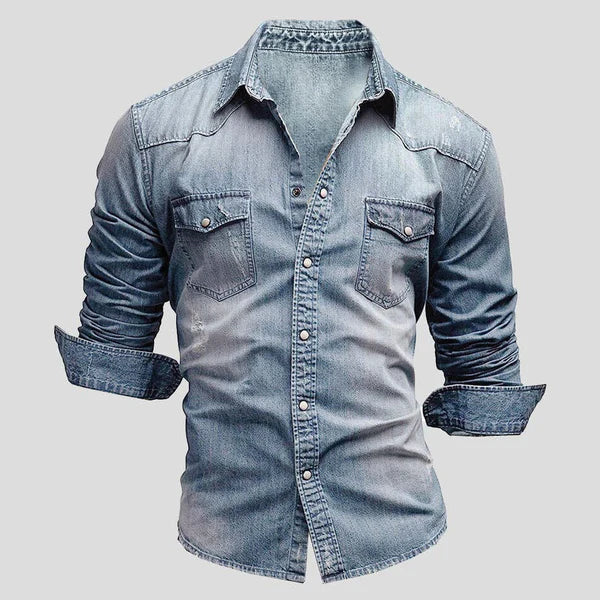 Slim fit denimskjorta för herrar, långärmad vardagsskjorta i jeans