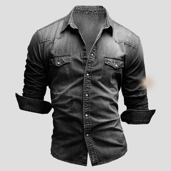 Herrar svart slim fit denimskjorta i snygg modell