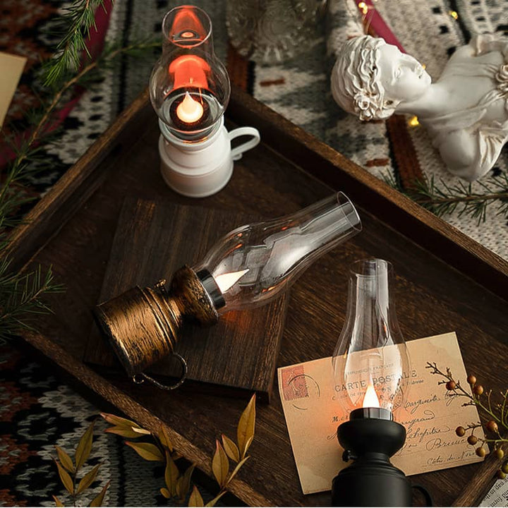 Vintage LED kerosinlampa med vaggande sken i klassisk design