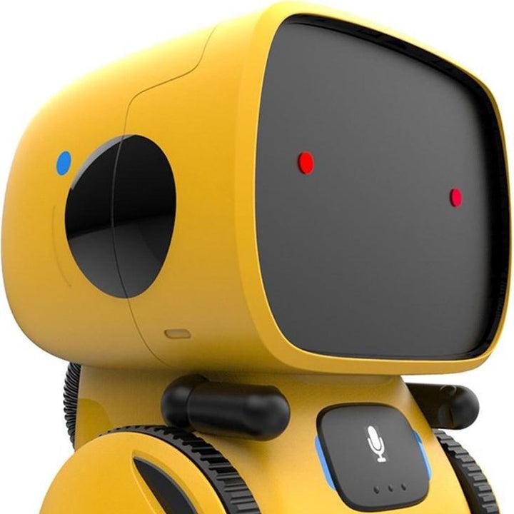 Gul interaktiv robotleksak med tydliga kontrollknappar