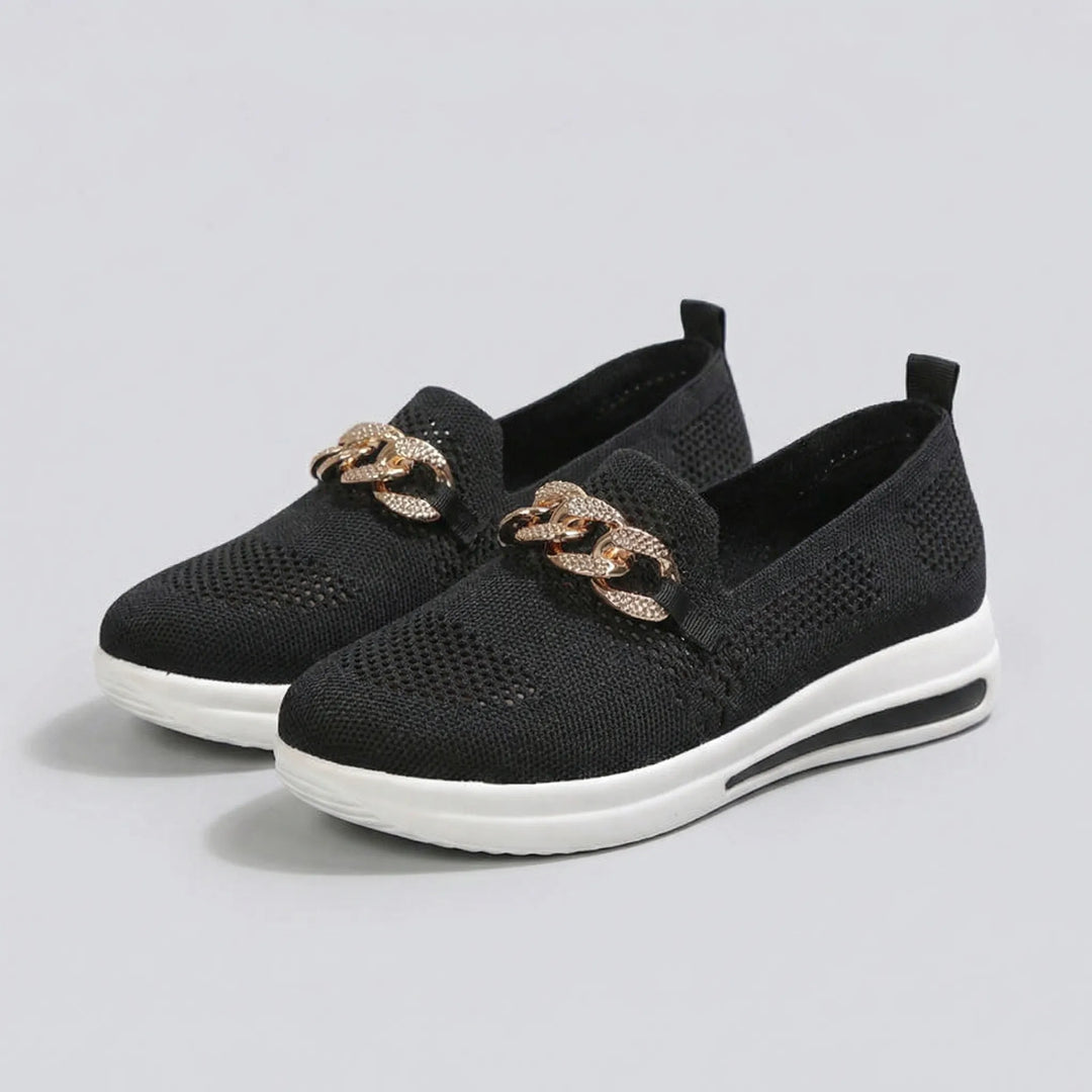 Bekväma dam-sneakers utan snörning med snygg kedjedetalj