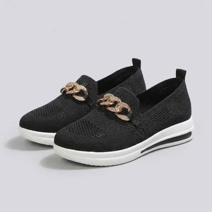 Bekväma dam-sneakers utan snörning med snygg kedjedetalj