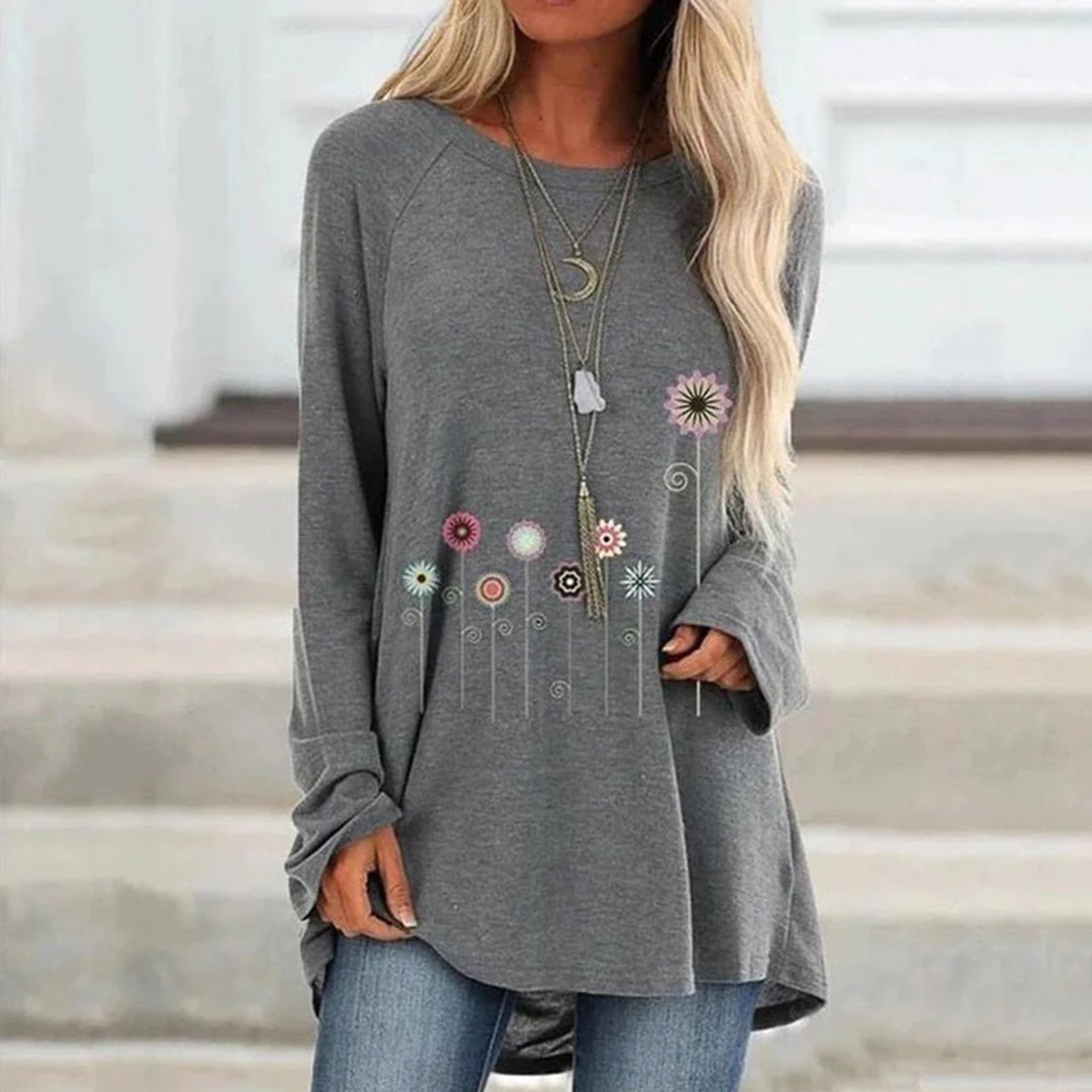 Blommig dam sweatshirt med lång ärm för en stilsäker vardagslook