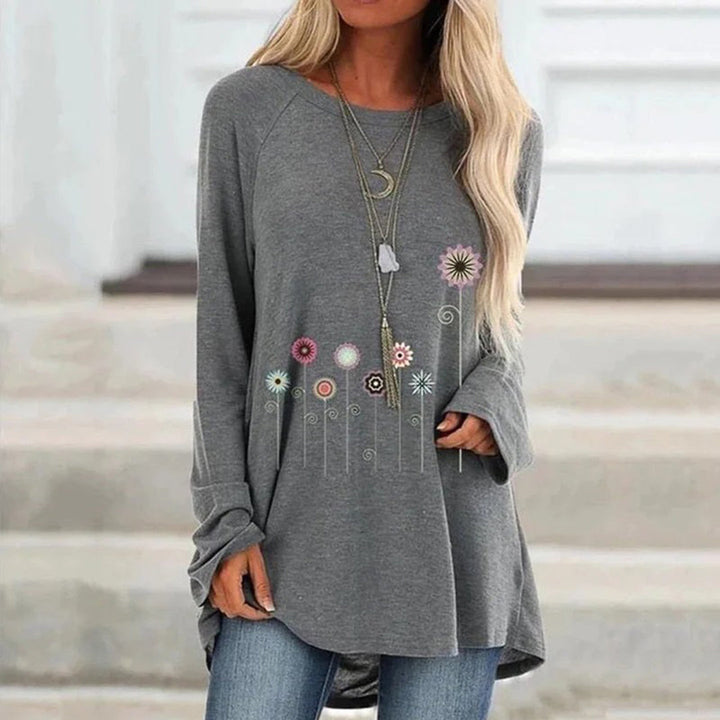 Blommig dam sweatshirt med lång ärm för en stilsäker vardagslook