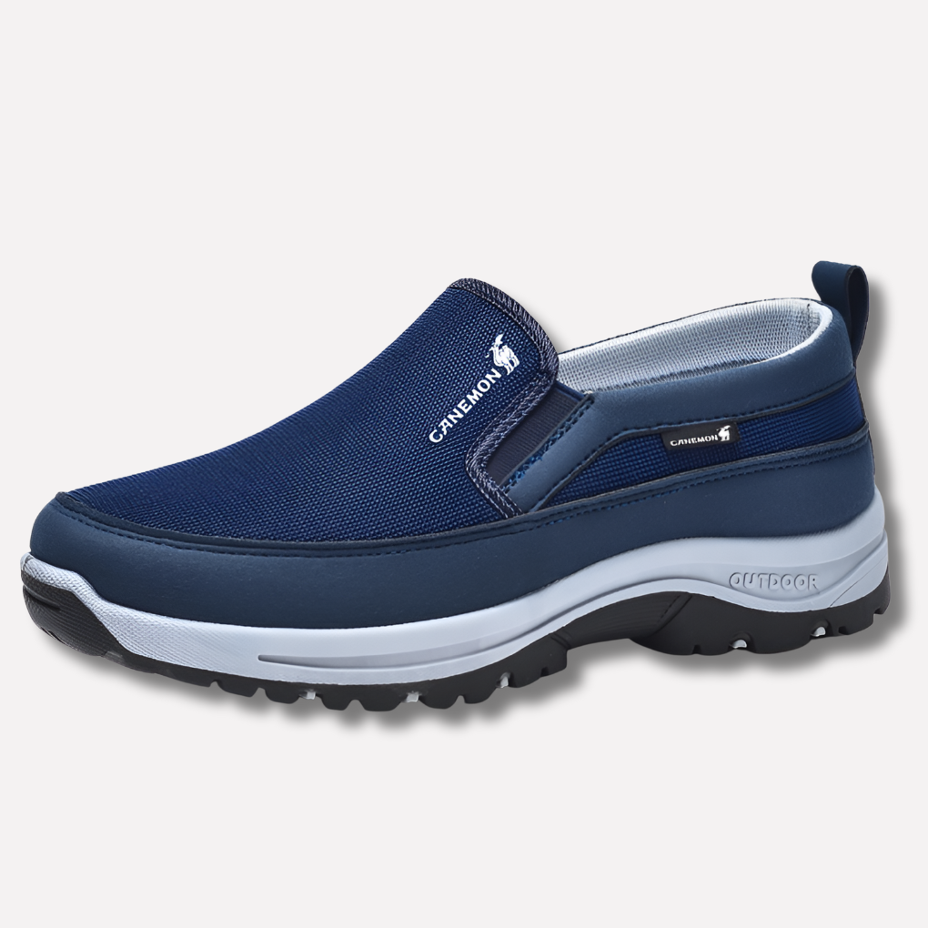Blå vattentät ortopedisk sneaker för herrar från sidan