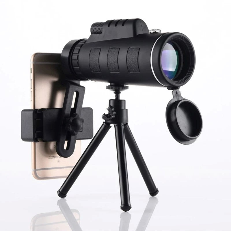 Starscope HD monokulär monterad på stativ med smartphonehållare