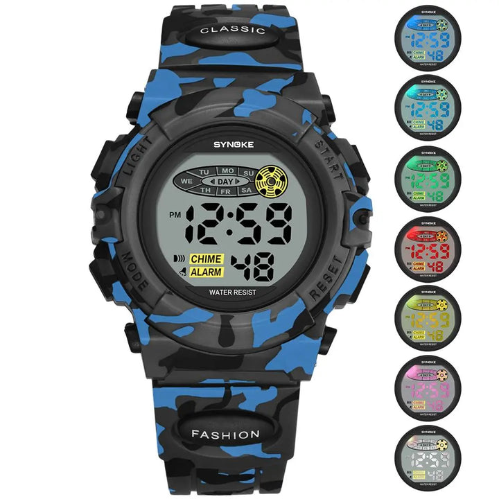 Lila LED-display på digital barnarmbandsur med mjukt armband