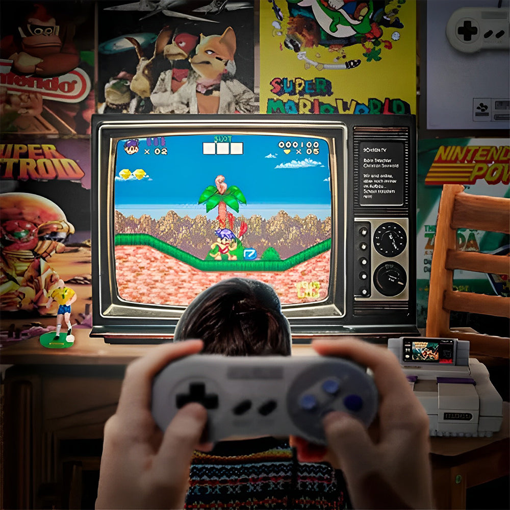 Trådlös retro spelkonsol med handkontroller och hdmi-kabel för tv
