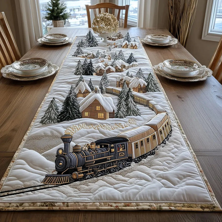 Detaljbild av sömmar och tyg på den quiltade bordslöparen