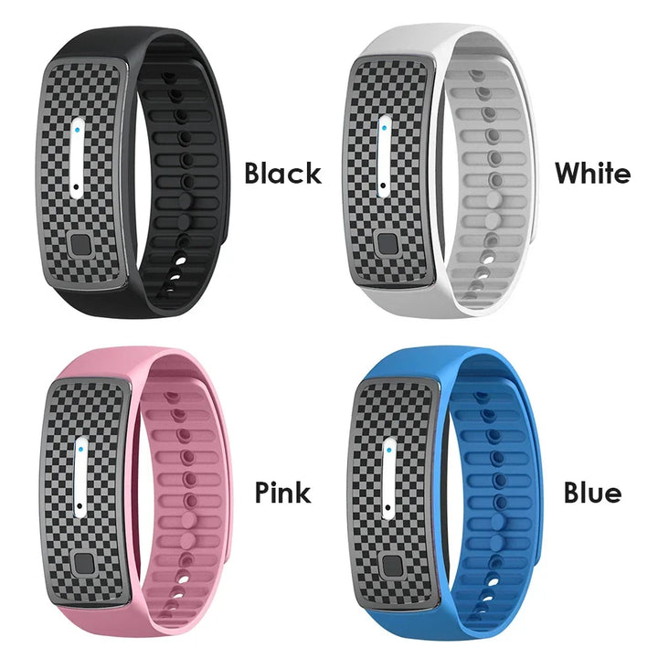 Uppladdningsbart myggskydd som armband för friluftsliv och camping
