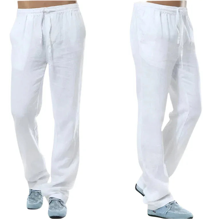 Vit herrbyxa i modell casual med justerbar midja framifrån och från sidan