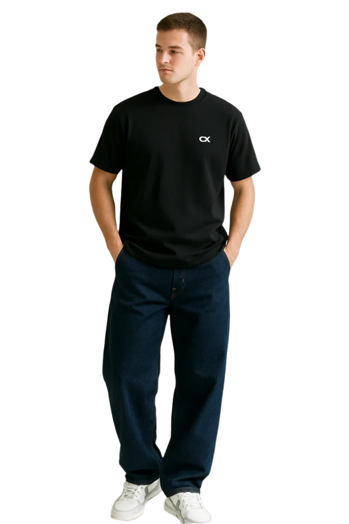 Herr baggy jeans med vida ben i klassisk denim för en trendig streetwear-stil
