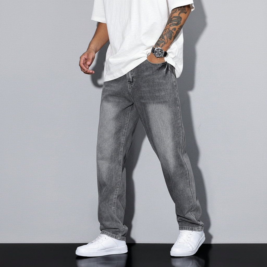 Bekväma och avslappnade herrjeans i klassisk modell för herrmode