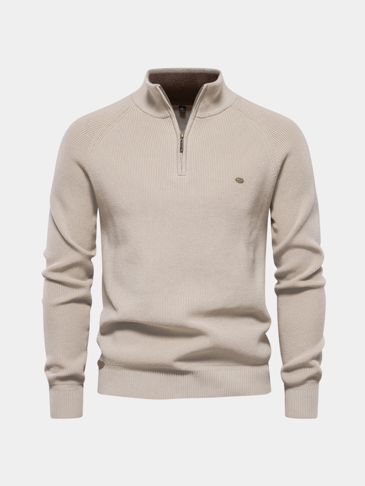 Beige herrtröja med halv dragkedja framifrån