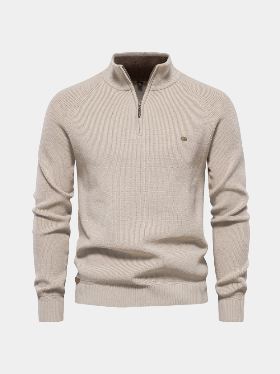 Stilren stickad herrtröja i beige färg