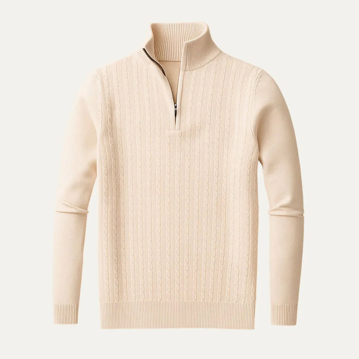 Elegant beige herrtröja med halv dragkedja i klassisk design