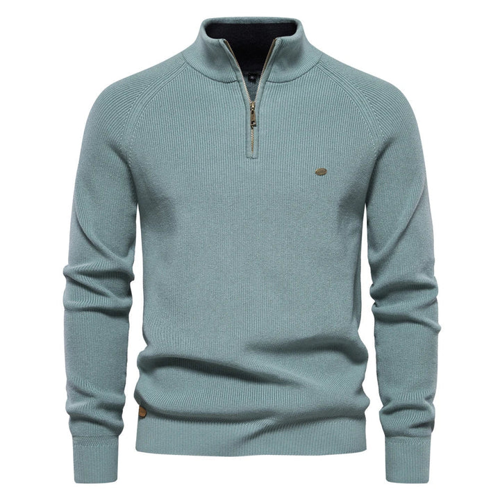 Ljusgrå sweatshirt för män med stilren krage och dragkedja