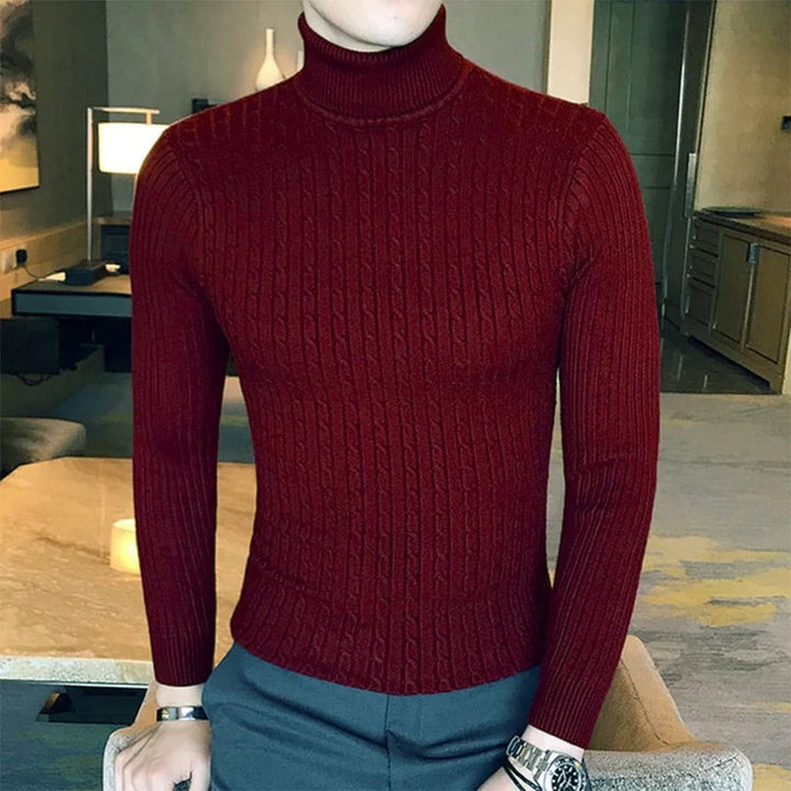 Moderna herrkläder med stickad tröja i bekväm och varm modell