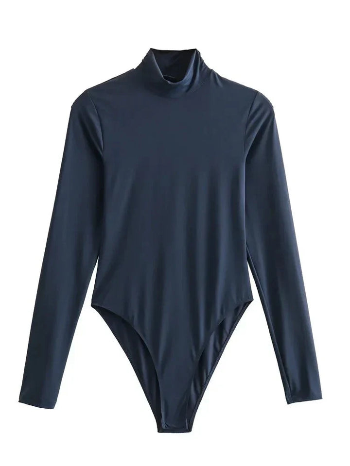 Svart långärmad dam bodysuit med turtleneck i stretchigt material