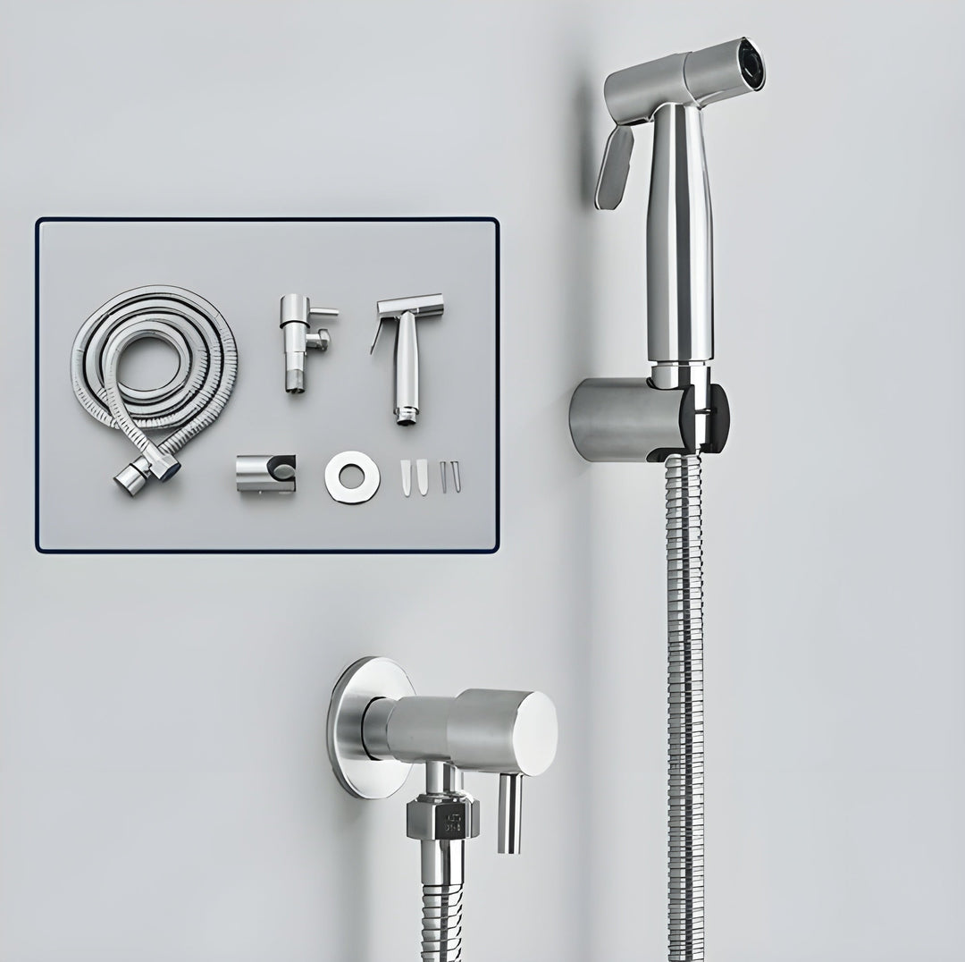 Bidet handdusch i rostfritt stål med tillhörande slang och fäste