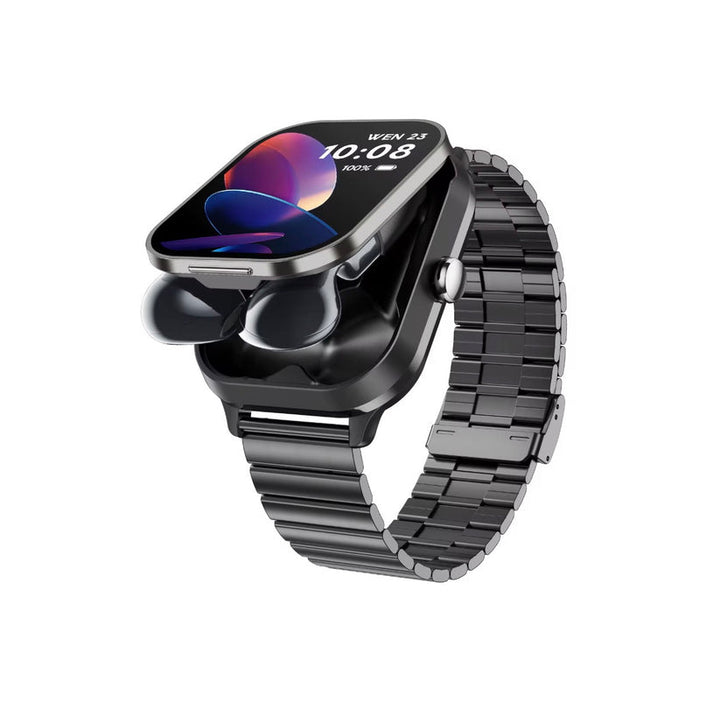 Aura Smartwatch i svart stål med inbyggda trådlösa hörlurar