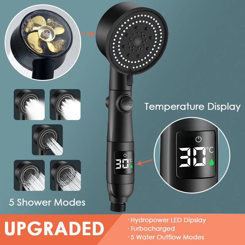 LuxShower® 5 lägen högtrycksdusch med Intelligent LED Temperatur Display