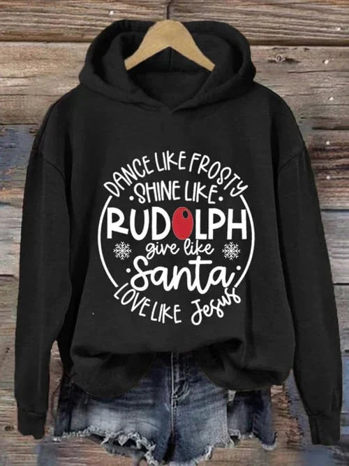 Svart jul hoodie med långa ärmar och huva