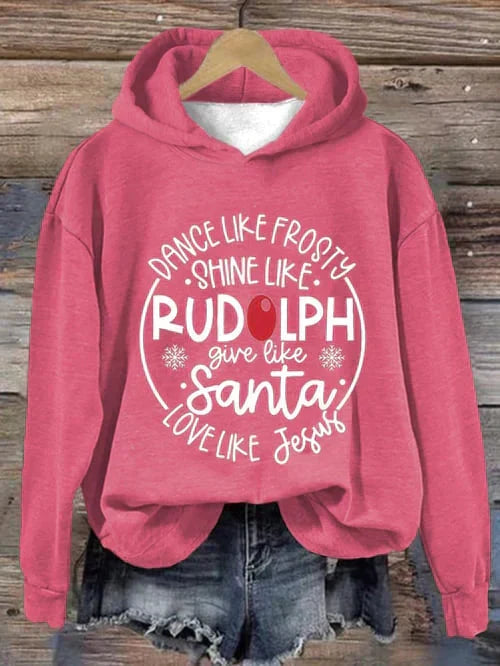 Röd rosa jul hoodie med tryck för damer