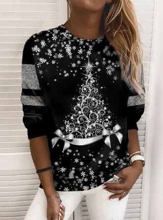 Mysig pullover för dam med glittrande juldesign