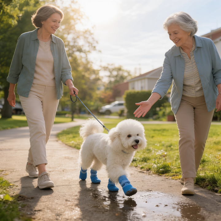 Vattentäta hundskor med antislip-sula för säkra promenad i snö och lera