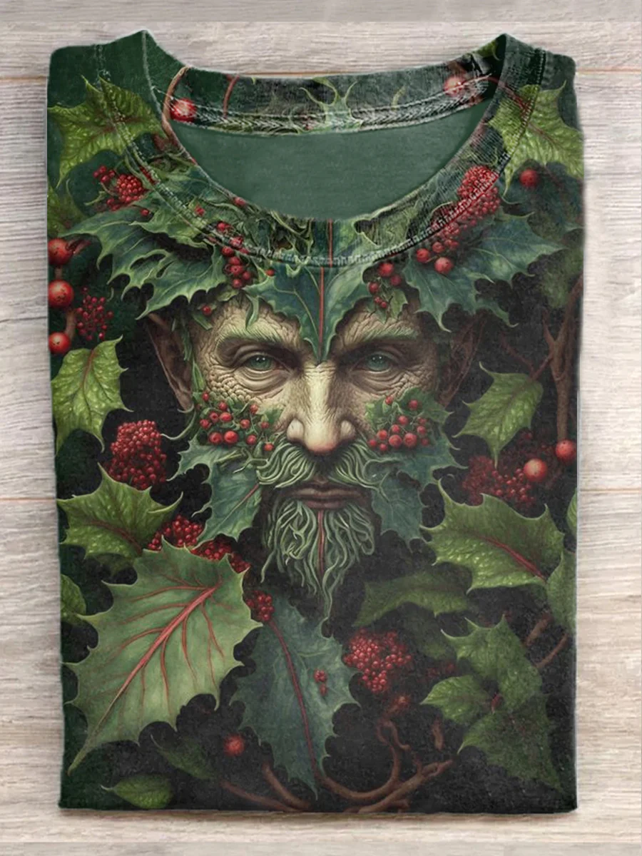 Mörkgrön unisex julskjorta med tryck av druid santa