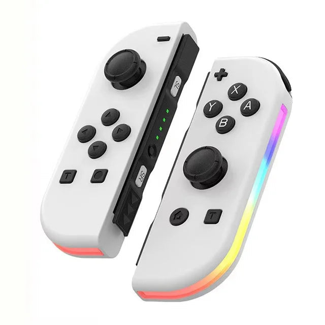 Vit trådlös switchkontroller med färgglad RGB-belysning