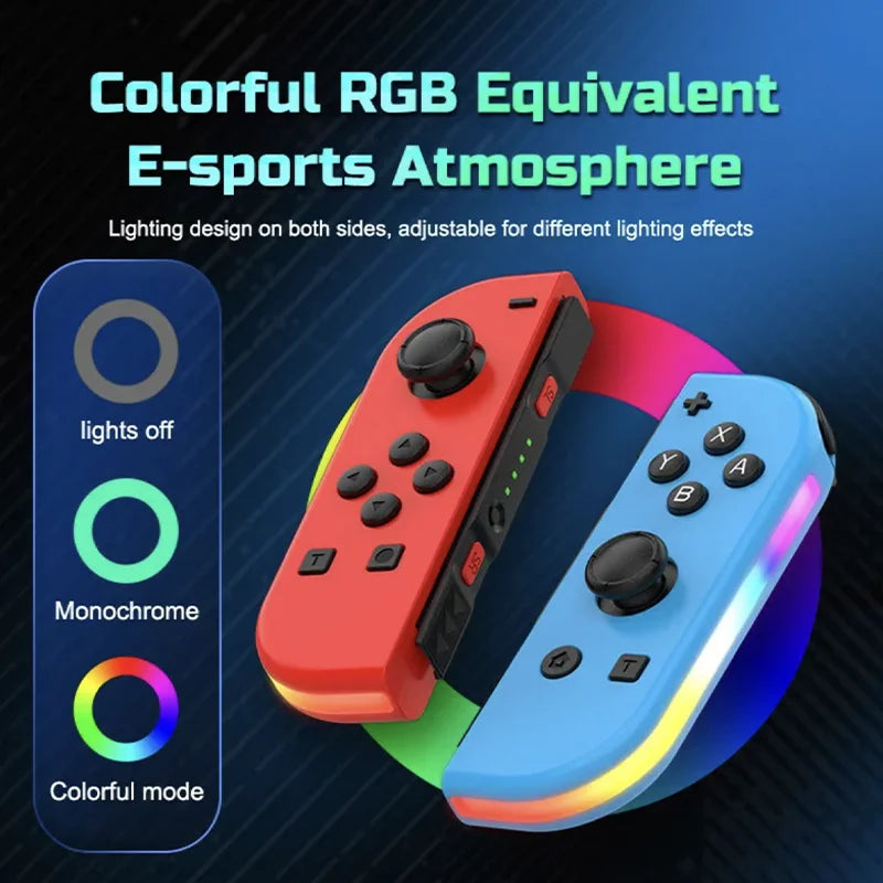 Röd och blå trådlös switchkontroller som visar RGB-lägen