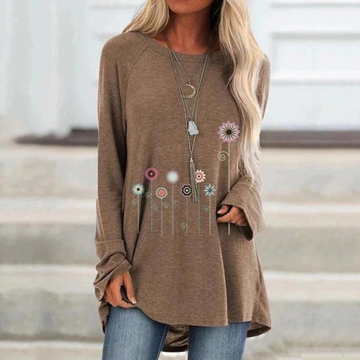 Långärmad sweatshirt för dam sedd bakifrån i matchande mönster