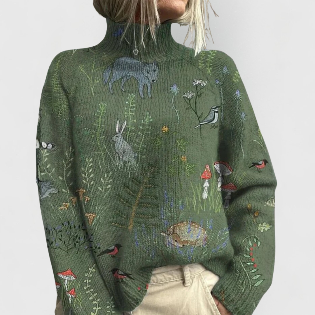 Dam bär grön Centenia elegant polotröja med djur- och naturmotiv
