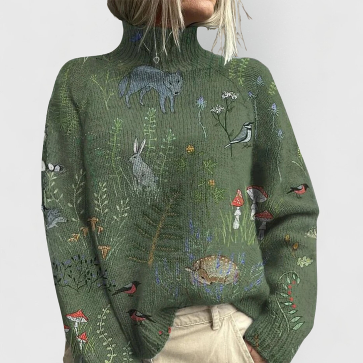 Dam bär grön Centenia elegant polotröja med djur- och naturmotiv