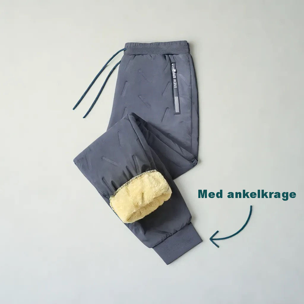 Grå vinterbyxa med fleecefoder och dragsko i midjan