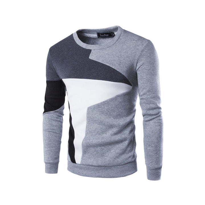 Mäns grå crewneck sweatshirt med ribbade detaljer framifrån