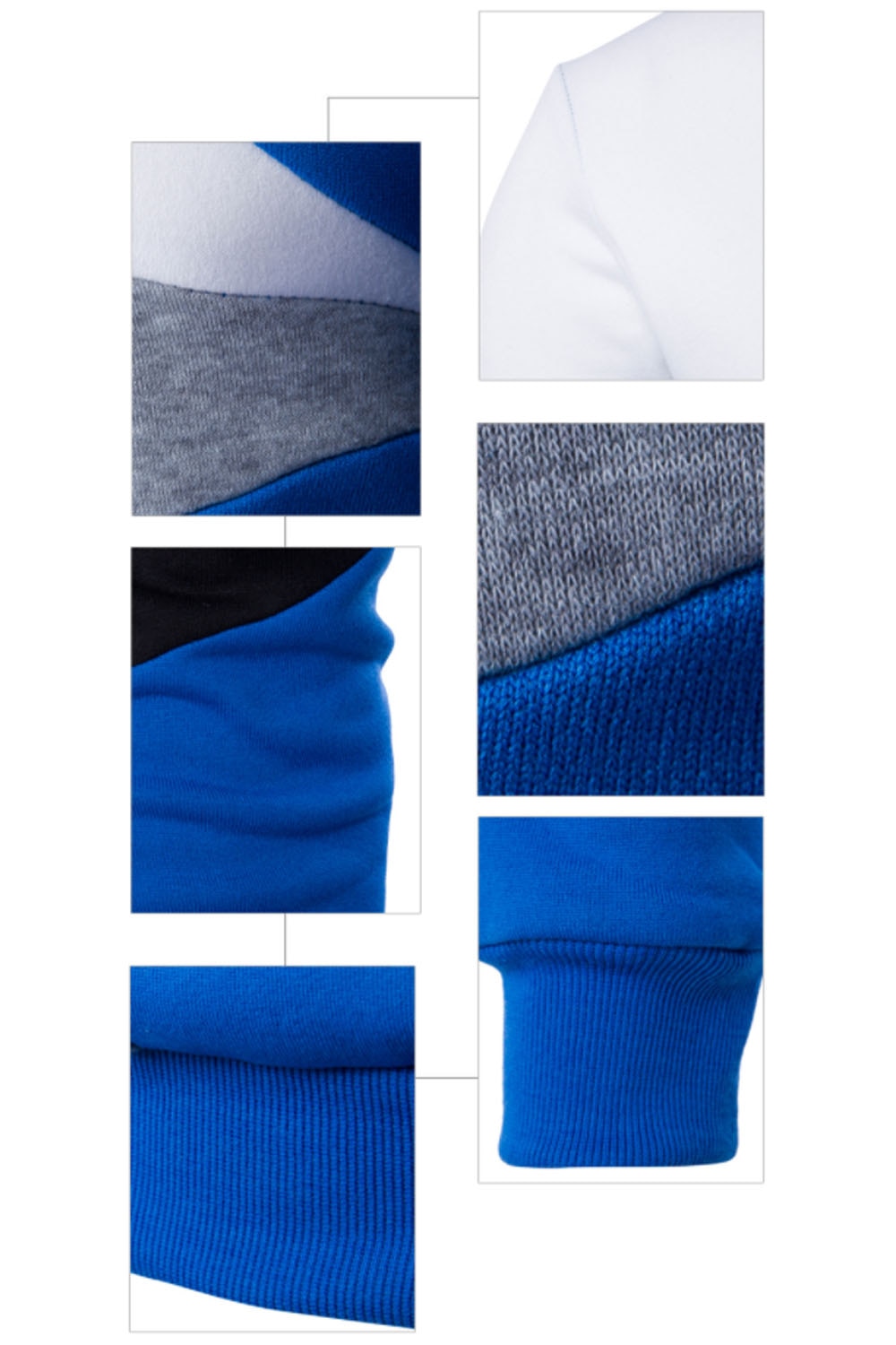 Detaljbild av sömmar och kvalitet på grå crewneck