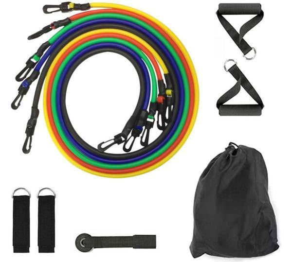 Färgglada motståndsband med handtag, fotledshållare och dörrankare