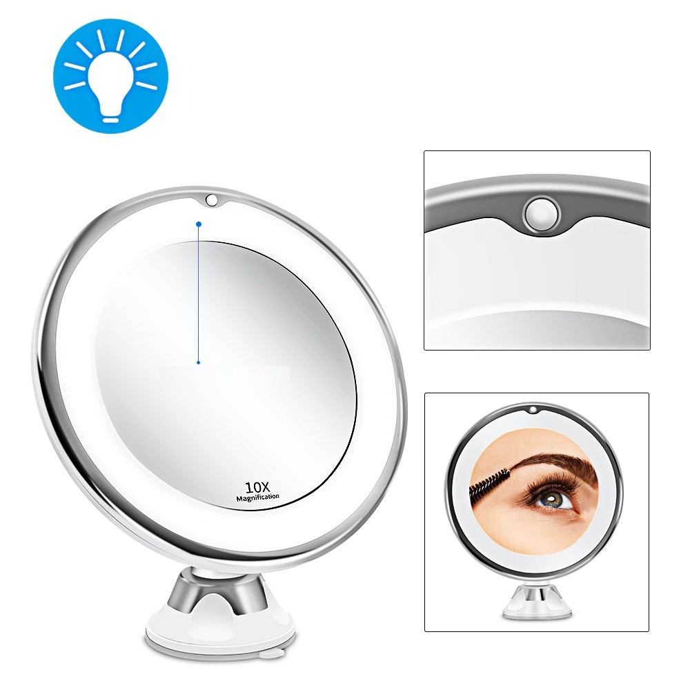 LED förstoringsspegel med ljusindikering och närområde för ögonmakeup