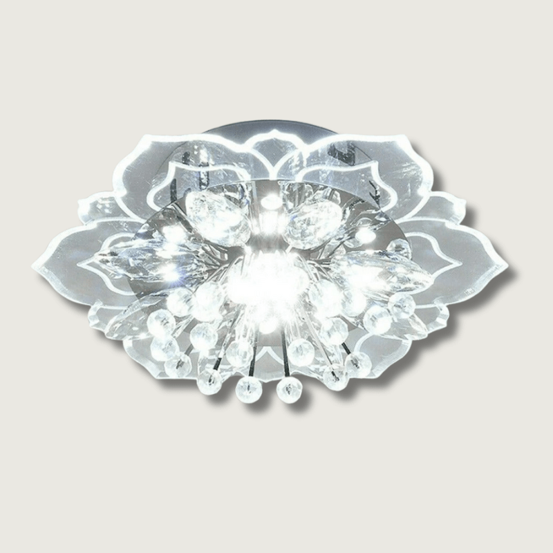 Elegant blommig LED kristallkrona upplyst i vitt sken