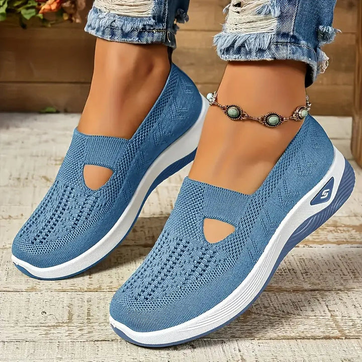 Blå dam sneakers med ergonomisk sula och vit botten