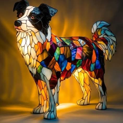Handgjord nattlampa med border collie-motiv som lyser i mörker