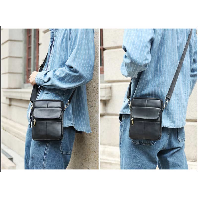 Mörkgrå crossbody väska för herrar, moderiktigt tillbehör