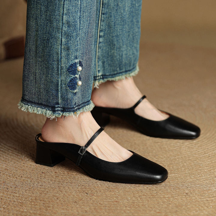 Bekväma slip-in mules med blockklack för enkla outfits