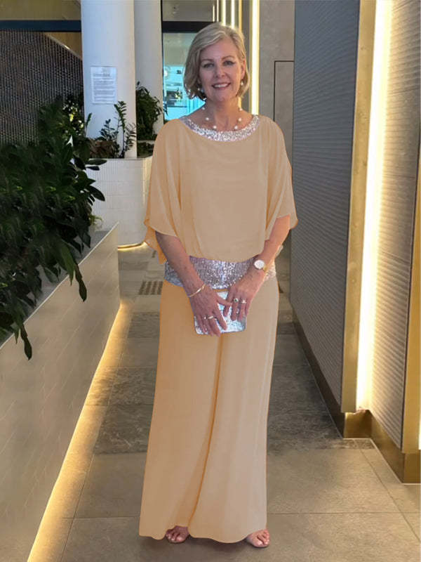 Elegant tvådelat set med färgblockerad paljettkant