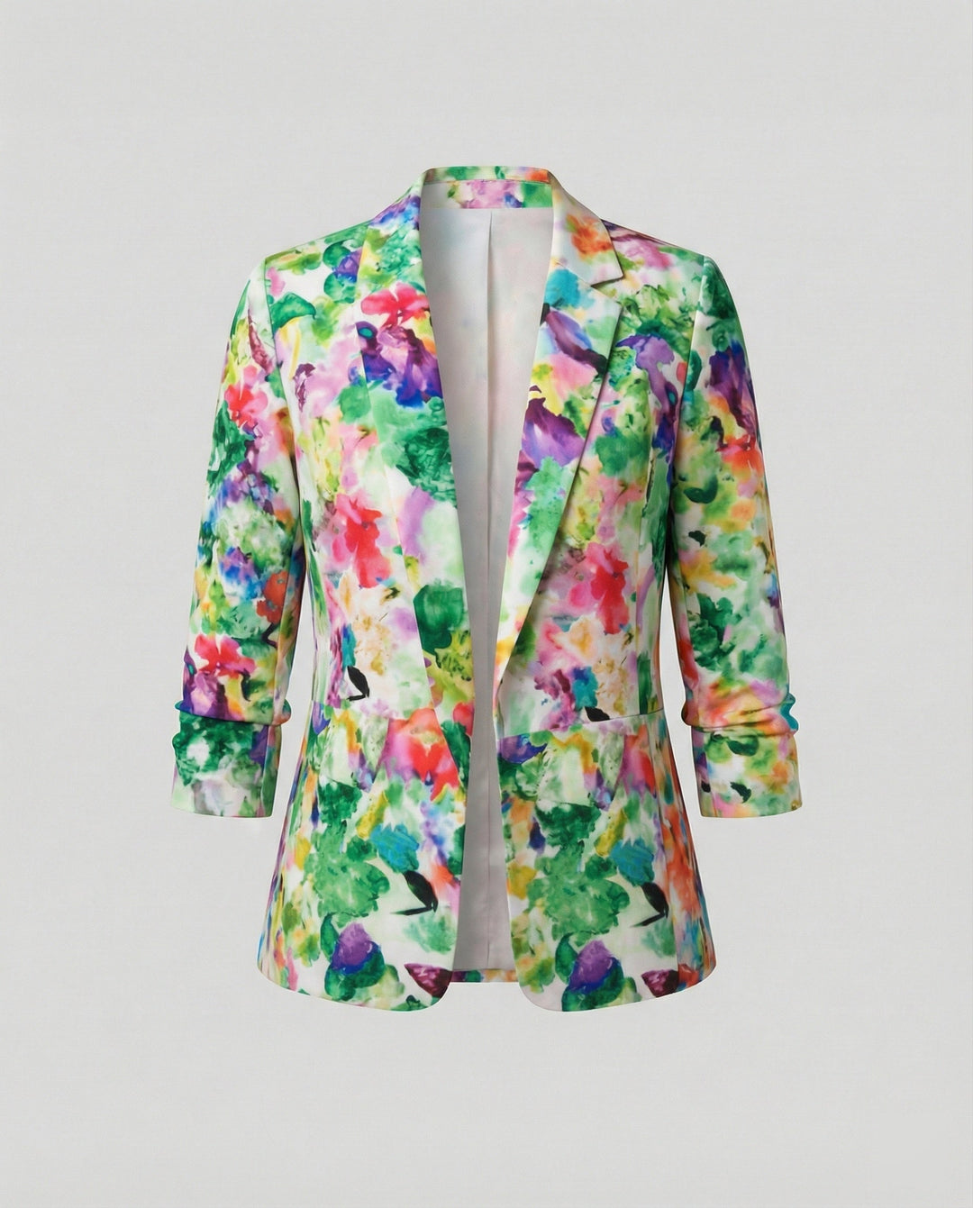 Grön och rosa blommig damblazer för kontor och fest